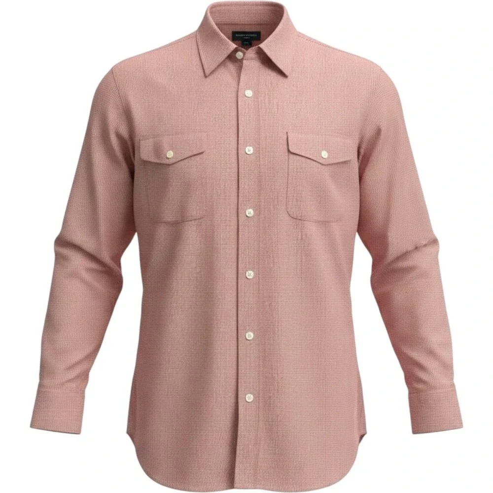 Banana Republic Gingham Button Down Shirt Orange White Large‎ Pocket Workwear